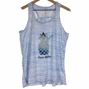 CHEERS BEACHES Tank Top Racerback Pineapple Space Dye Vacay Vacation Size XL